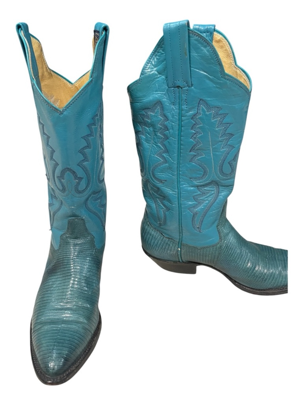 Panhandle Slim Teal Western Lizard-Textured Heeled Boots